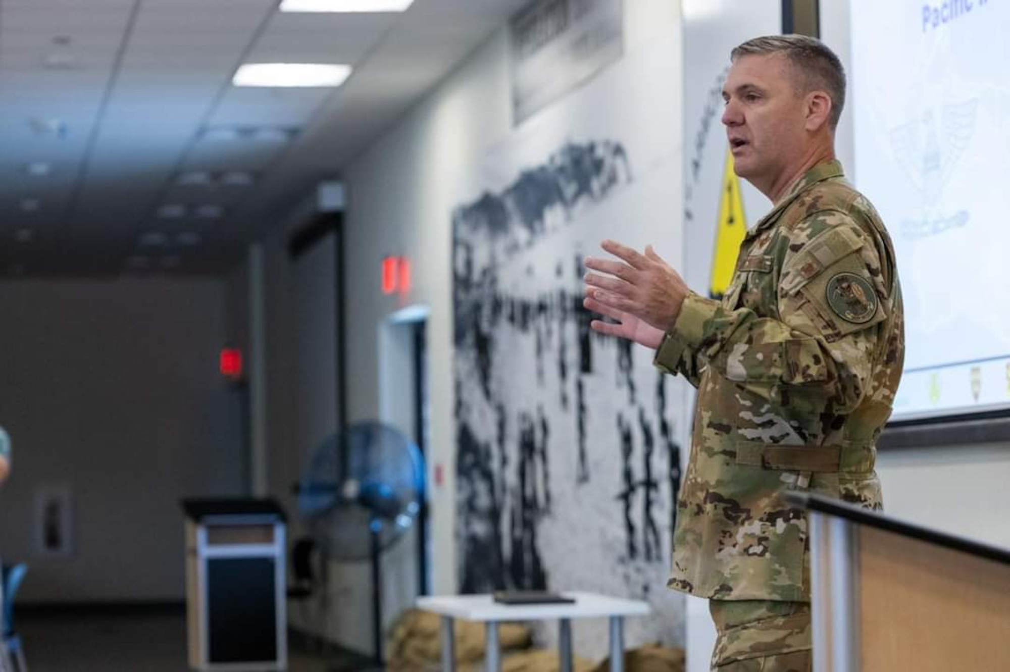 Col Matthew Belote, the PIC Director, provides closing comments following the week-long Multilateral Subject Matter Expert Exchange and Defense Design Workshop from 21-26 October on Fort Bliss, Texas