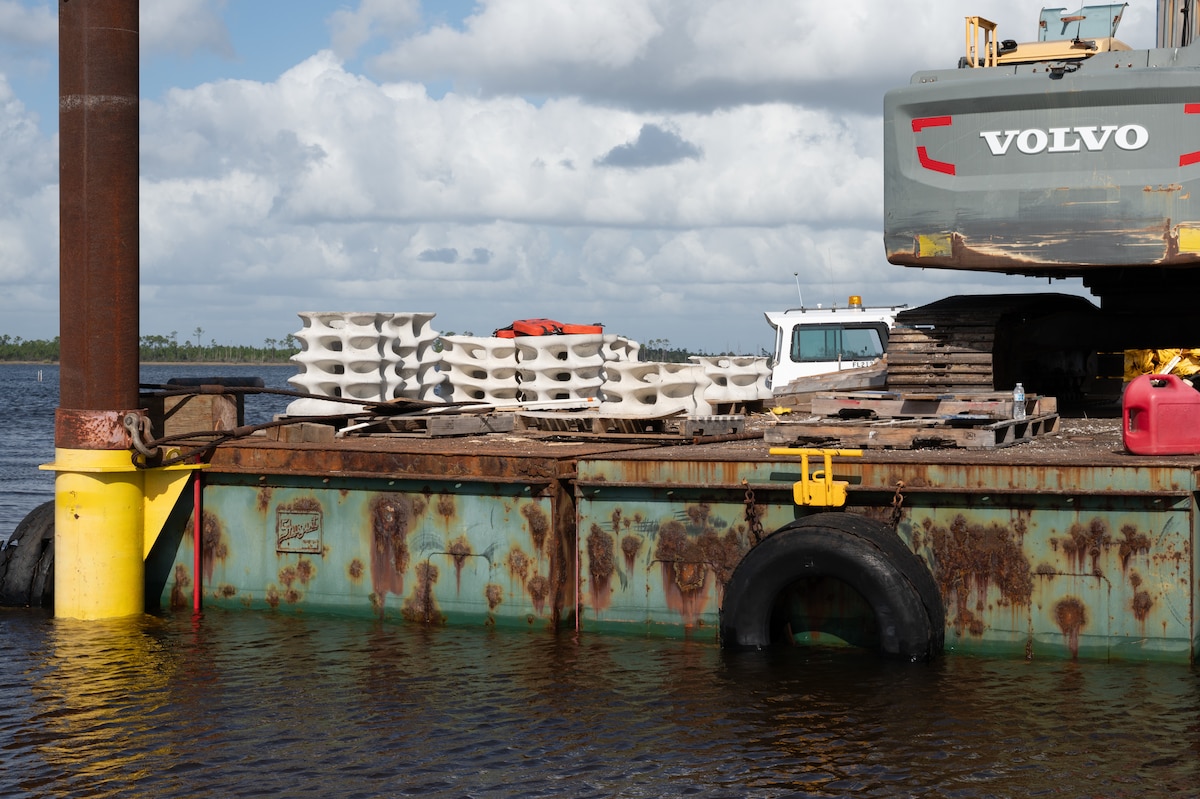 Concrete modules lay ready for installation at Tyndall Air Force Base.