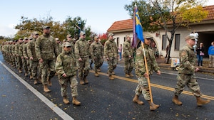 Airmen march in a parade