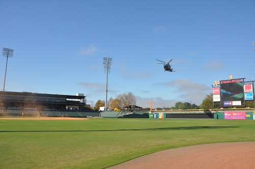 a helicopter prepares to land