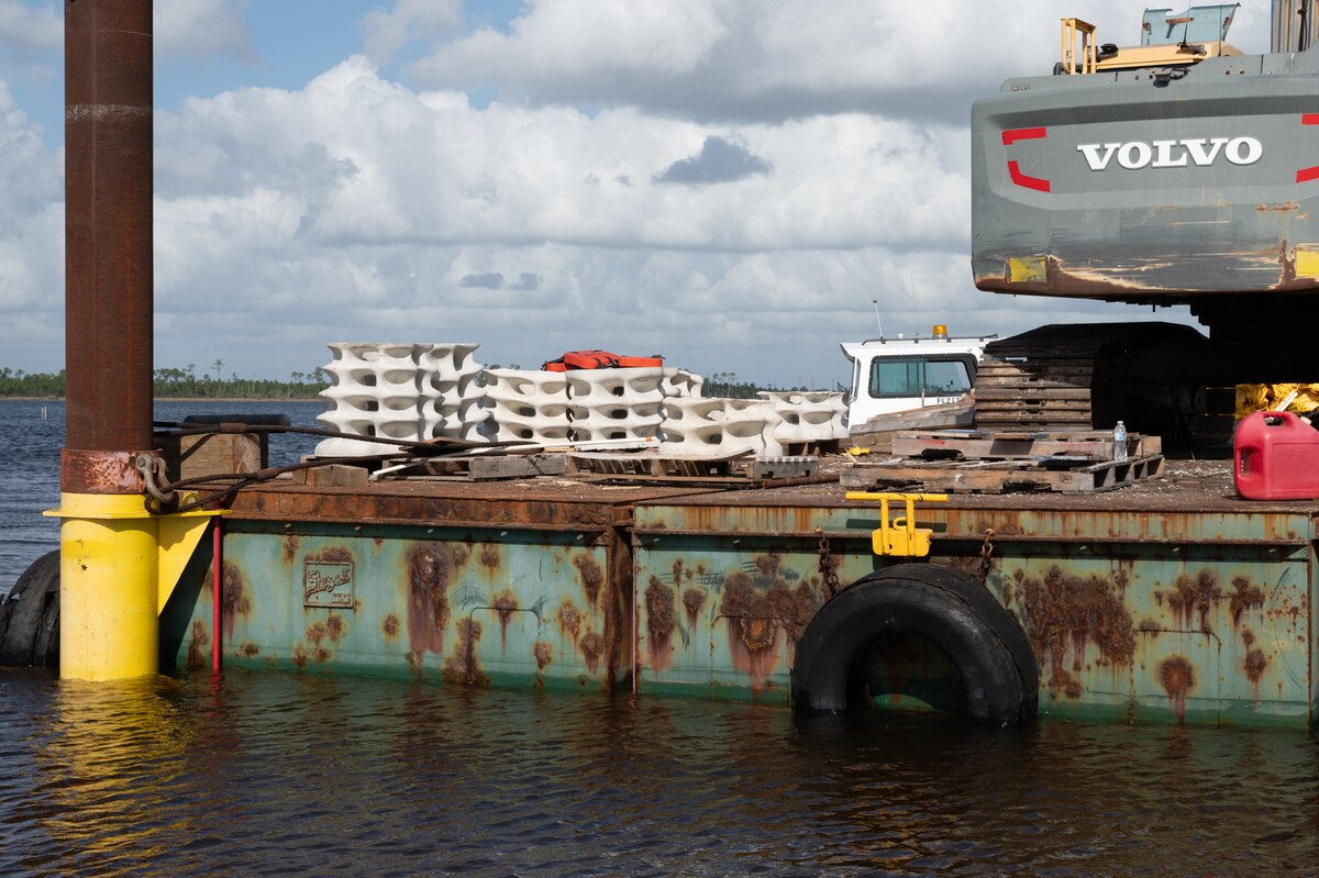 Concrete modules lay ready for installation at Tyndall Air Force Base.