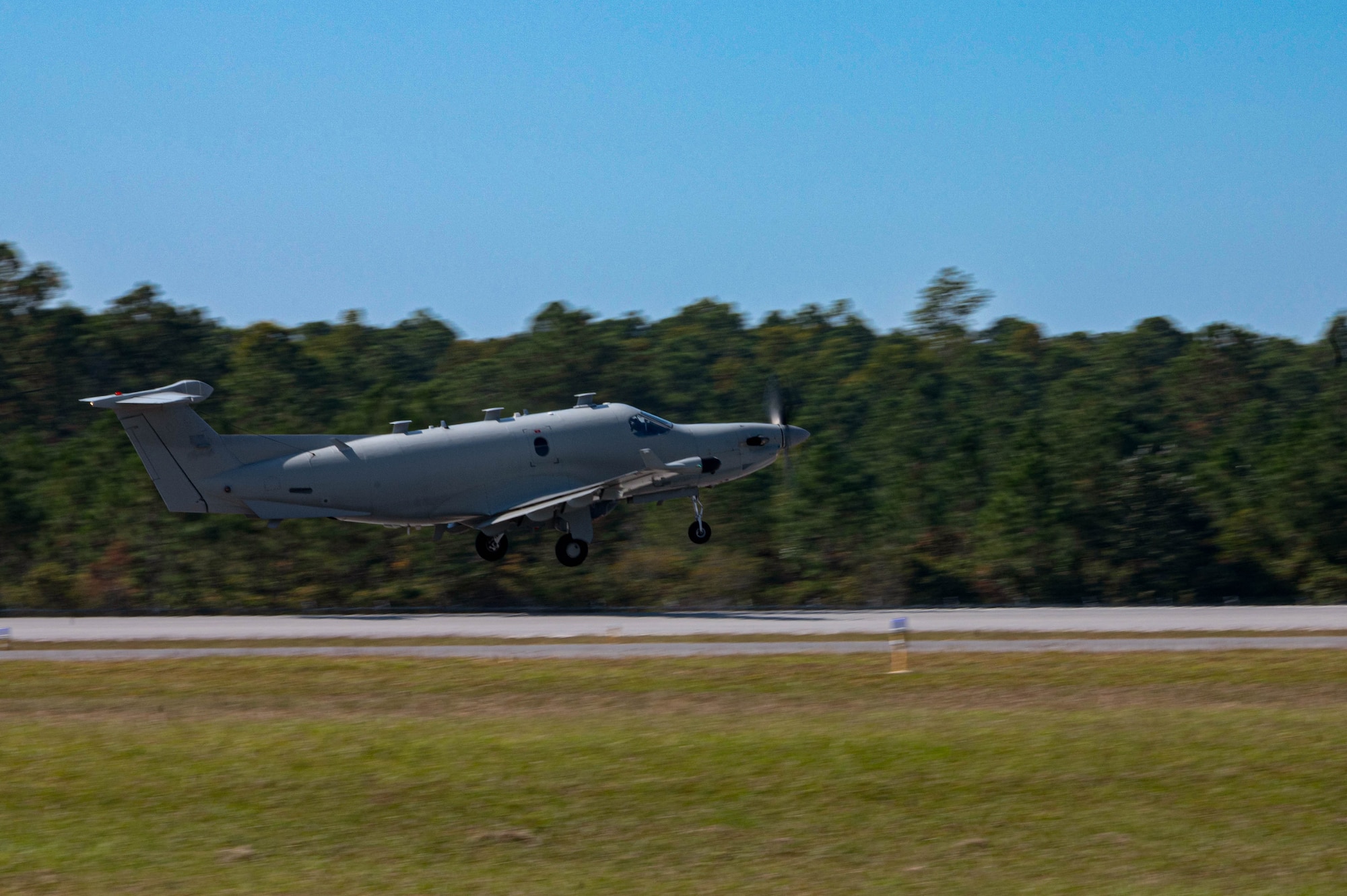 A U.S. Air Force U-28A Draco, assigned to the 319th Special Operations Squadron, takes off from Trent Lott International Airport during a validation exercise in Moss Point, Mississippi, Oct. 25, 2024.