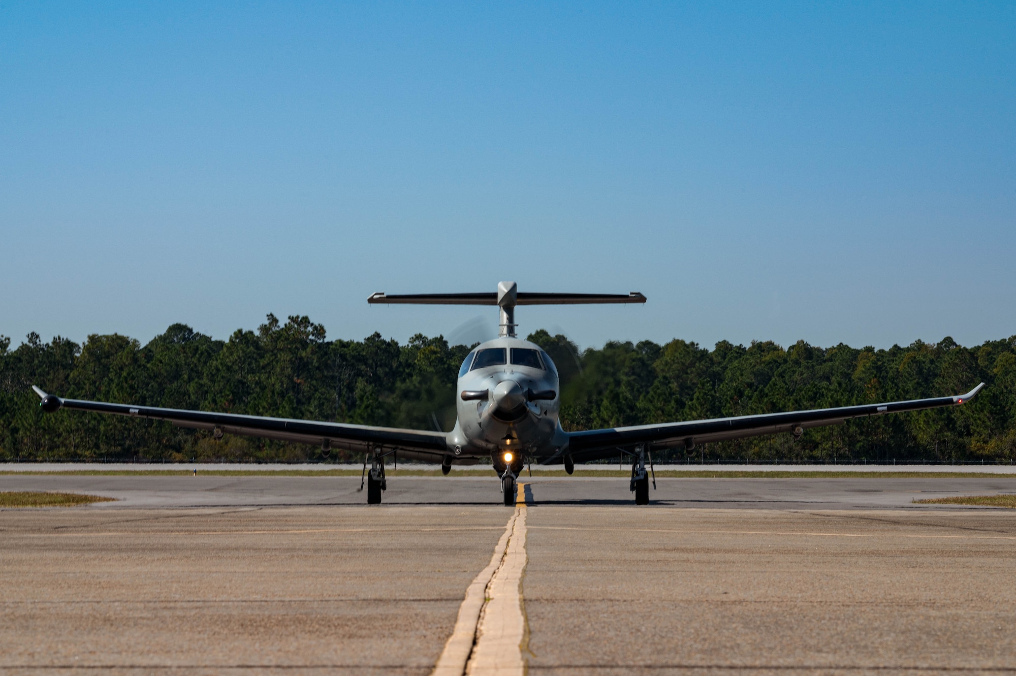 A U.S. Air Force U-28A Draco, assigned to the 319th Special Operations Squadron, taxis at Trent Lott International Airport during a validation exercise in Moss Point, Mississippi, Oct. 25, 2024.