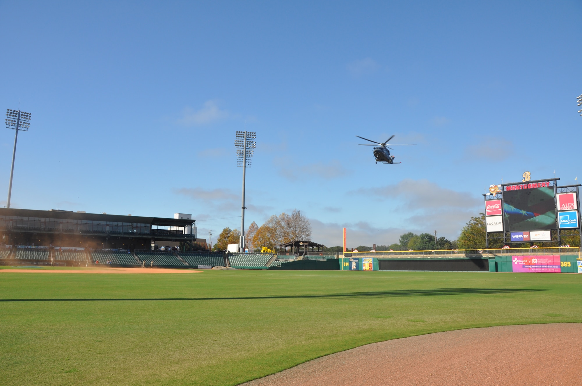 a helicopter prepares to land