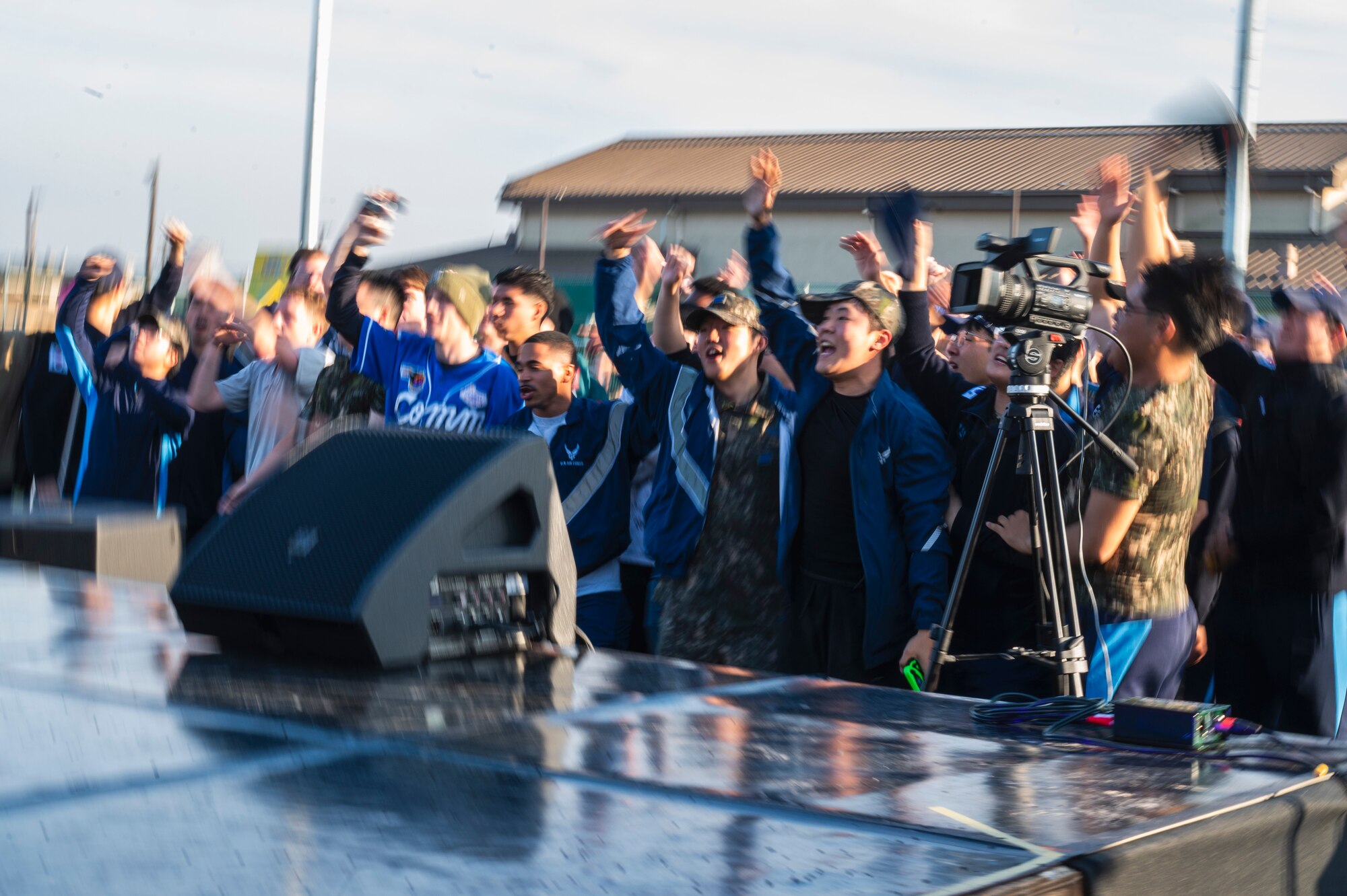 Members from the U.S. Air Force 8th Fighter Wing and Republic of Korea Air Force 38th Fighter Group dance during a performance during Friendship Day at Kunsan Air Base, R.O.K., Nov. 7, 2024