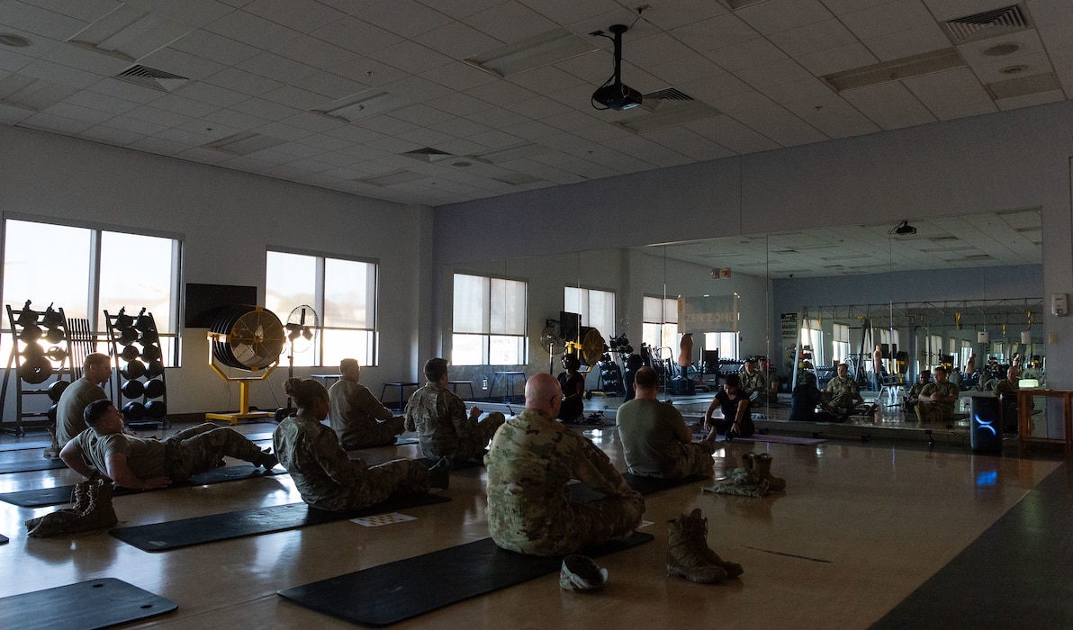 Team Dover members attend the “Zen Zone” resiliency event held at the Fitness Center during Wing Readiness Week on Dover Air Force Base, Delaware, Nov. 5, 2024. Zen Zone participants were taught how to de-stress using mindfulness and breath control to de-stress, improve self-awareness and experience relaxation. (U.S. Air Force photo by Roland Balik)