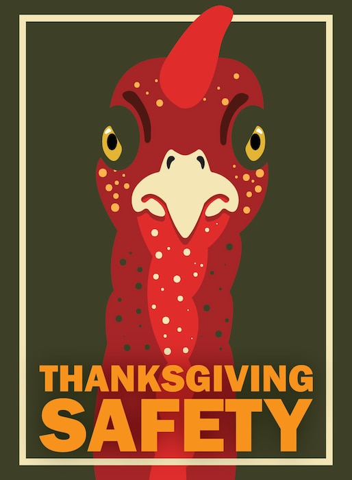 Members of the Arnold Air Force Base Fire and Emergency Services team at Arnold AFB, Tenn., are urging base colleagues to be aware of fire risks associated with preparing Thanksgiving meals and to keep safety in mind during the holiday. (U.S. Air Force graphic by Brooke Brumley)