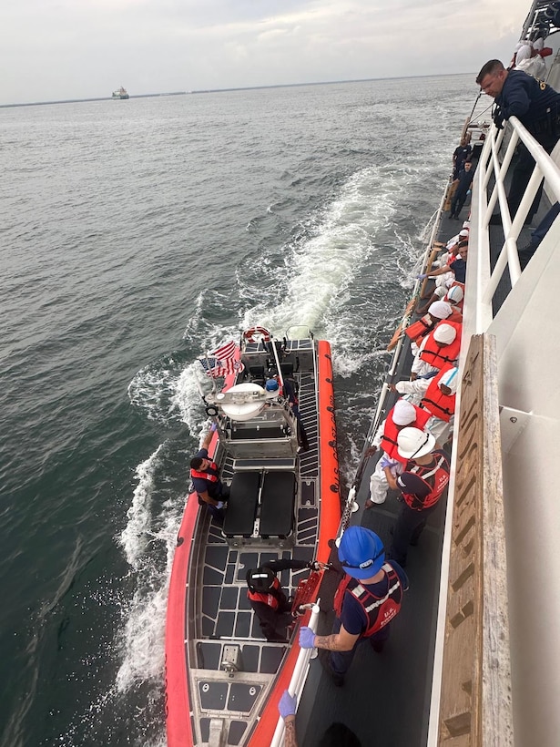 Coast Guard Cutter Joseph Tezanos' crew repatriates 17 migrants to Dominican Republic, Nov. 9, 2024, following an irregular, unlawful migration voyage interdiction by the Coast Guard Cutter Heriberto Hernandez in the Mona Pass near Puerto Rico, Nov. 5, 2024. (U.S. Coast Guard photos)