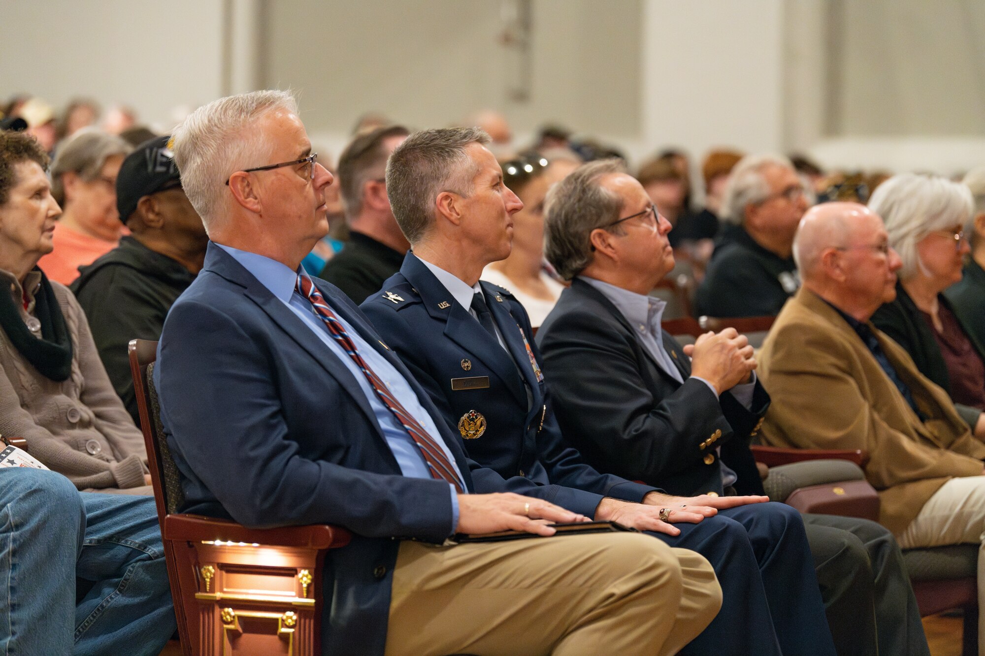 Col. Grant Mizell, Commander of the Arnold Engineering Development Complex, participates in the Veteran’s Day celebration in Tullahoma, Tenn., Nov. 11, 2024. The celebration takes place annually on Veteran’s Day at the South Jackson Performing Arts Center in Tullahoma.
