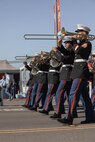 U.S. Marines with Marine Band San Diego march in the San Diego Veterans Day Parade in San Diego, California, Nov. 11, 2024. The Marine Band San Diego’s job is to support the Recruit Training Regiment and other depot organizations. Marine Band San Diego performs a wide variety of music at military ceremonies and civilian events throughout San Diego County and the southwestern United States. (U.S. Marine Corps photo by Cpl. Alexandra M. Earl)