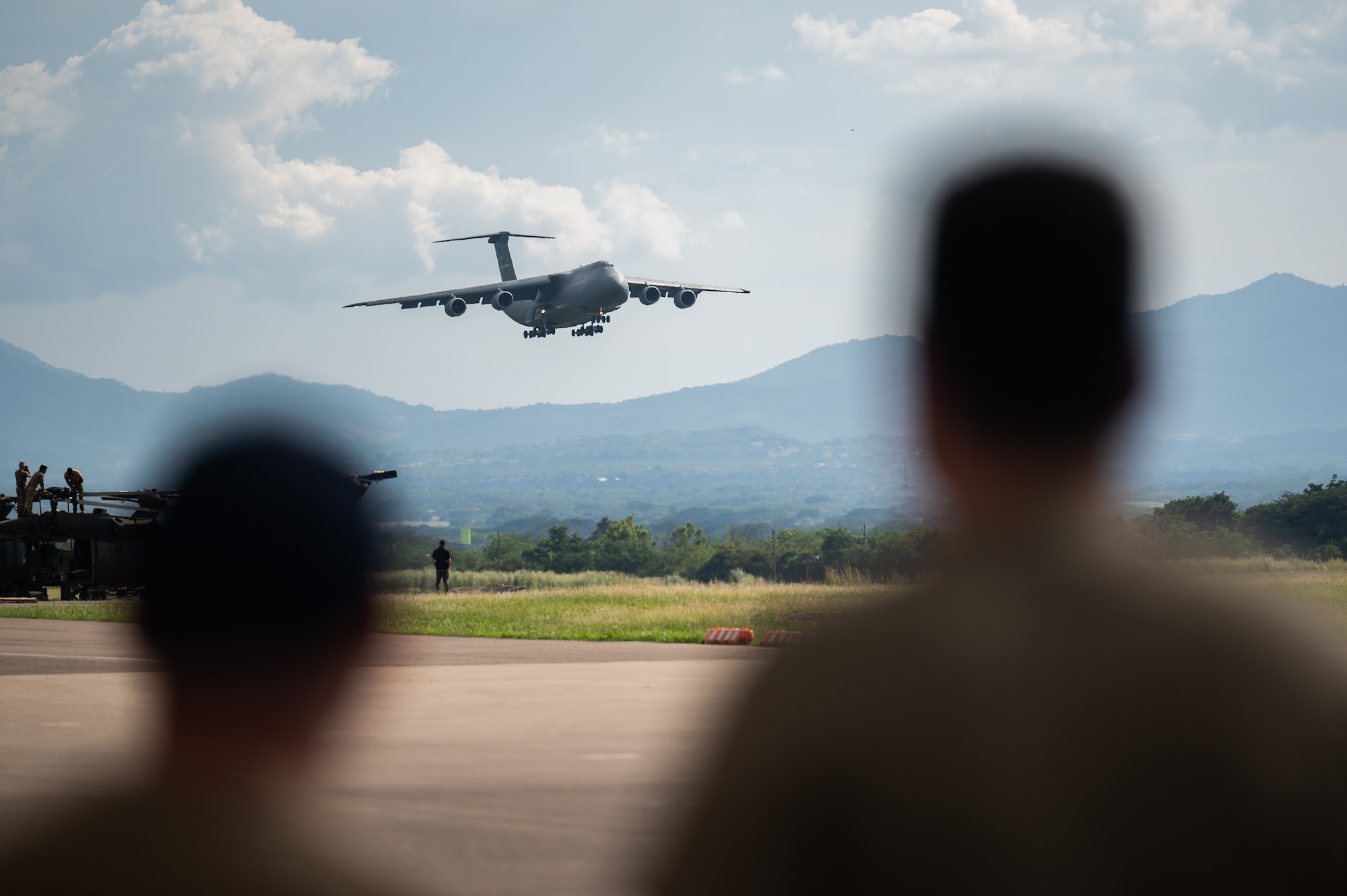 A C-5M Super Galaxy from Dover Air Force Base, Delaware, lands at Soto Cano Air Base, Honduras, Nov. 8, 2024.