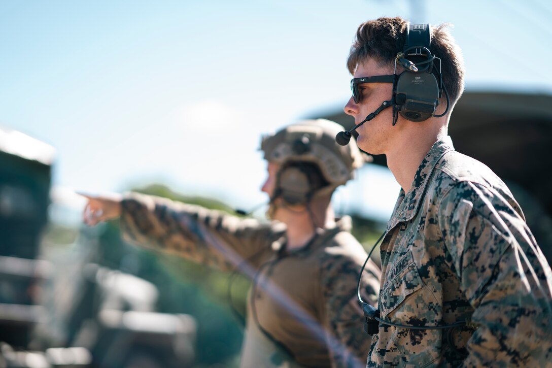 U.S. Marine Corps Capt. Will Thomas, a joint terminal attack controller with Marine Rotational Force-Southeast Asia, conducts a flight rehearsal for a humanitarian and disaster relief training event during KAMANDAG 8 at Camp Cape Bojeador, Burgos, Philippines, Oct. 19, 2024. KAMANDAG is an annual Philippine and U.S. Marine Corps-led exercise aimed at enhancing the Armed Forces of the Philippines’ defense and humanitarian capabilities by providing valuable training in combined operations with foreign militaries in the advancement of a Free and Open Indo-Pacific. This year marks the eighth iteration of this exercise and includes participants from the French Armed Forces, Royal Thai Marine Corps, and Indonesian Marine Corps; including continued participation from the Australian Defense Force, British Armed Forces, Japan Ground Self-Defense Force, and Republic of Korea Marine Corps. MRF-SEA is a rotational unit derived from elements of I Marine Expeditionary Force executing a U.S. Marine Corps Forces, Pacific operational model that involves training events and exchanges with partner military subject matter experts, promotes security goals with Allied and partner nations, and ensures a persistent I MEF presence west of the International Date Line. (U.S. Marine Corps photo by Sgt. Shaina Jupiter)