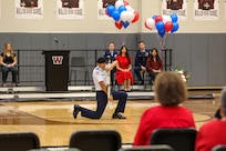 Cadet First Lieutenant Cristian Andrade, a Waller High School Junior Reserve Officers’ Training Corps member, conducts the Armed Drill Team Routine during a Veterans Day program on Nov. 11, 2024.