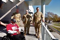 Members of the District of Columbia Army National Guard aviation command land a UH-60 Black Hawk medical evacuation helicopter during a Veterans Day commemoration at the Armed Forces Retirement Home in Washington, D.C., on Nov. 8, 2024. The event, designed to honor retired service members, allowed veterans to connect with D.C. National Guard aviators, their mission and capabilities.