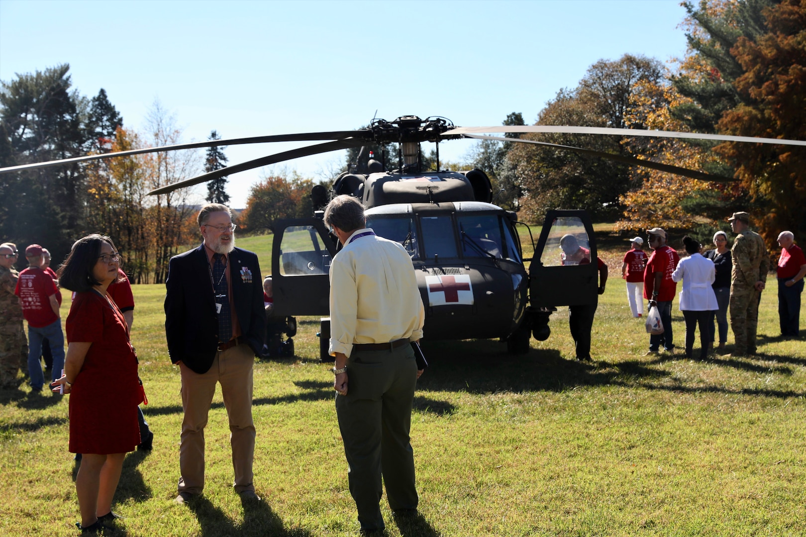 Members of the District of Columbia Army National Guard aviation command land a UH-60 Black Hawk medical evacuation helicopter during a Veterans Day commemoration at the Armed Forces Retirement Home in Washington, D.C., on Nov. 8, 2024. The event, designed to honor retired service members, allowed veterans to connect with D.C. National Guard aviators, their mission and capabilities.