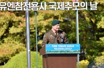U.S. Army Brig. Gen. Derek Lipson, United Nations Command Special Operations Component Command Commander, delivers a remark at the Turn Toward Busan International Commemorative Ceremony, at the United Nations Memorial Cemetery in Busan, Nov. 11.