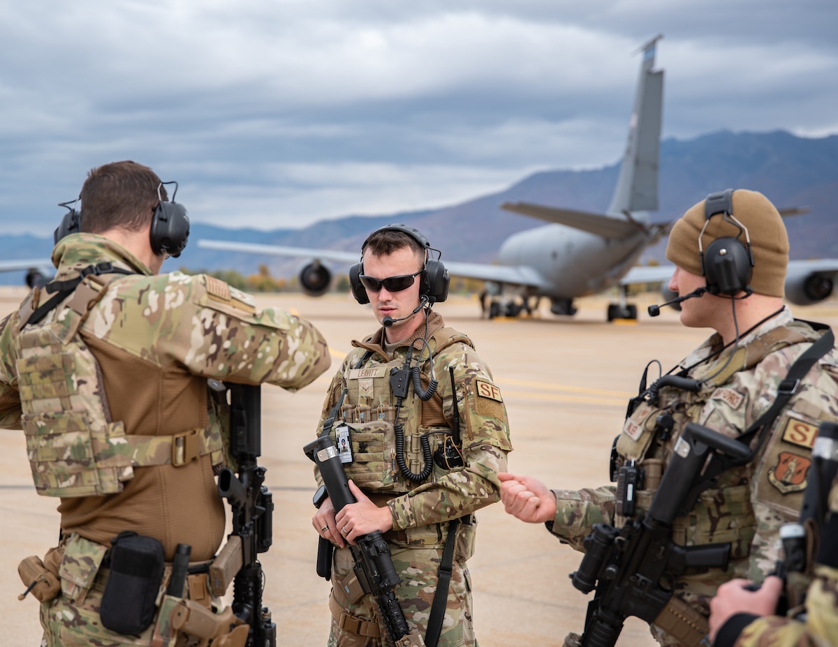 Utah Air National Guard Security Forces members secure the flightline during a nuclear operational readiness exercise Nov. 2, 2024, at Hill Air Force Base.