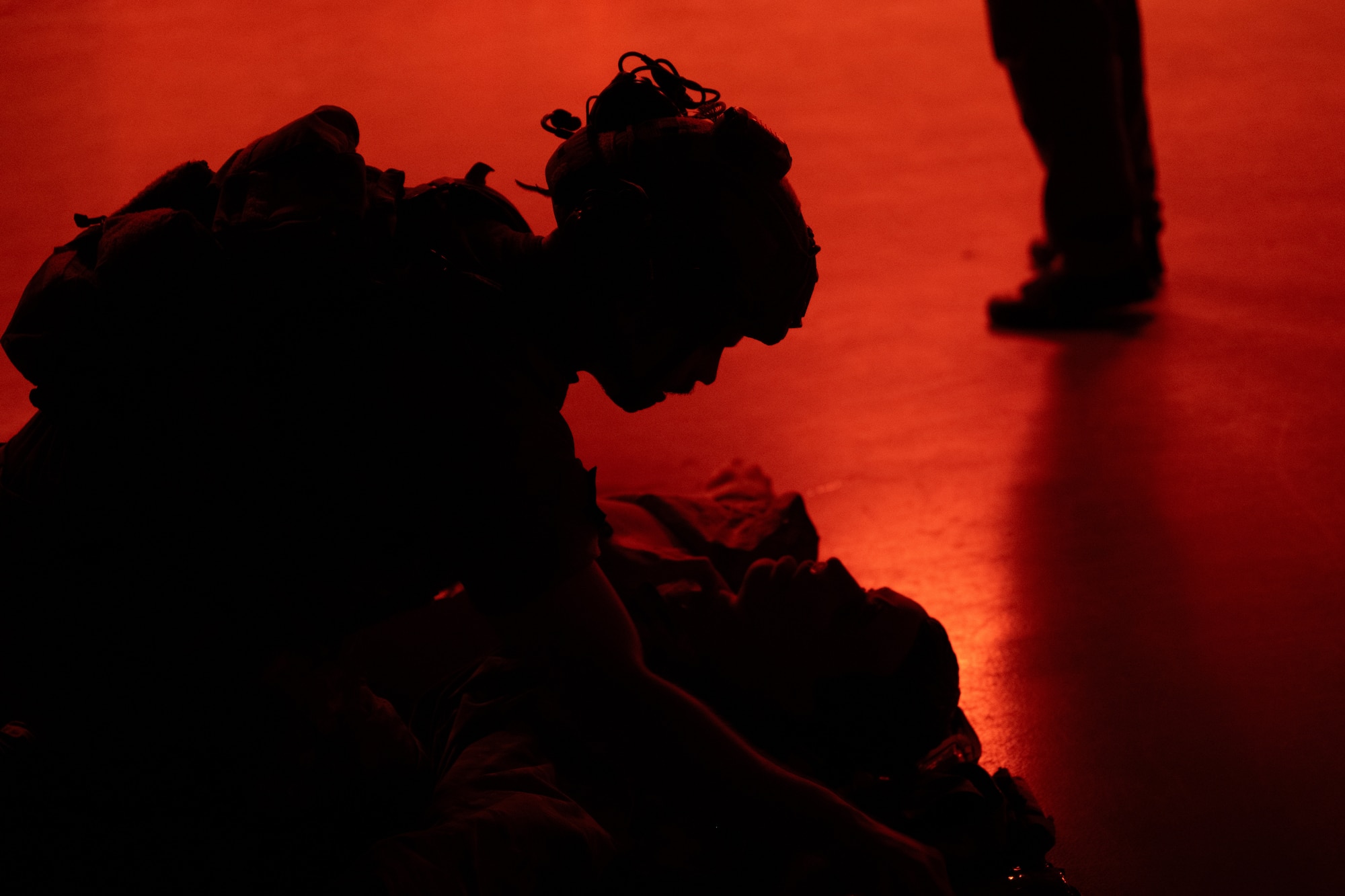 A U.S. Air Commando, contestant of the Service Member of the Year competition, conducts simulated Tactical Combat Casualty Care at Hurlburt Field, Florida, Oct. 30, 2024.