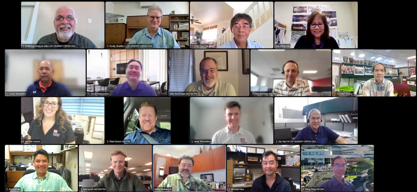 A group screenshot of members of the U.S. Army Corps of Engineers Project Delivery Team of the Year for Excellence-Command and Control Facility, Fort Shafter, HI. Lise Ditzel-Ma, Gerald Young, Jodi Yoshishige, David Matsumoto, and Brad Scully received the award during the 2024 USACE National Award Ceremony in Washington, DC Nov. 13, 2024.