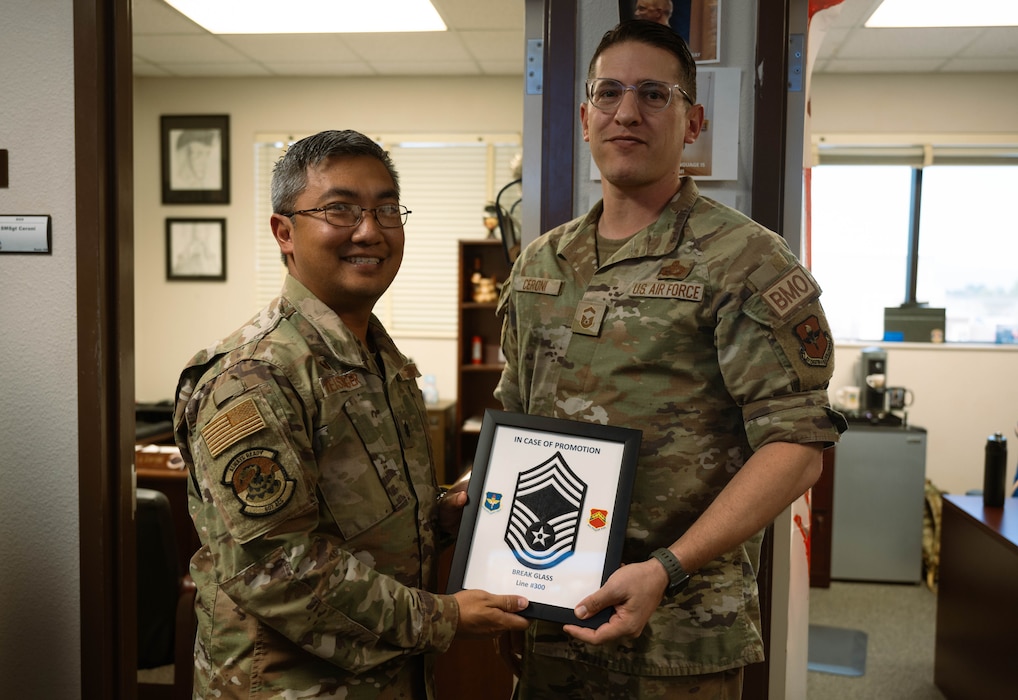 The two senior master sergeant’s promotion to chief master sergeant marks a significant milestone in their Air Force career. All chief master sergeants are expected to serve as mentors for non-commissioned officers and junior enlisted members, and to serve as advisers to unit commanders and senior officers.