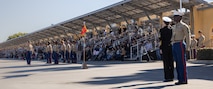 U.S. Marine Corps staff with Hotel Company, 2nd Recruit Training Battalion, receive permission to dismiss during a graduation ceremony at Marine Corps Recruit Depot San Diego, California, Nov. 8, 2024. This ceremony marked the end of a 13-week transformation that included training in drill, marksmanship, basic combat skills, and Marine Corps customs and traditions. (U.S. Marine Corps photo by Lance Cpl. Janell B. Alvarez)