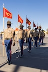U.S. Marine Corps drill instructors with Hotel Company, 2nd Recruit Training Battalion, march in formation after to returning the guidon during a graduation ceremony at Marine Corps Recruit Depot San Diego, California, Nov. 8, 2024. This ceremony marked the end of a 13-week transformation that included training in drill, marksmanship, basic combat skills, and Marine Corps customs and traditions. (U.S. Marine Corps photo by Lance Cpl. Janell B. Alvarez)