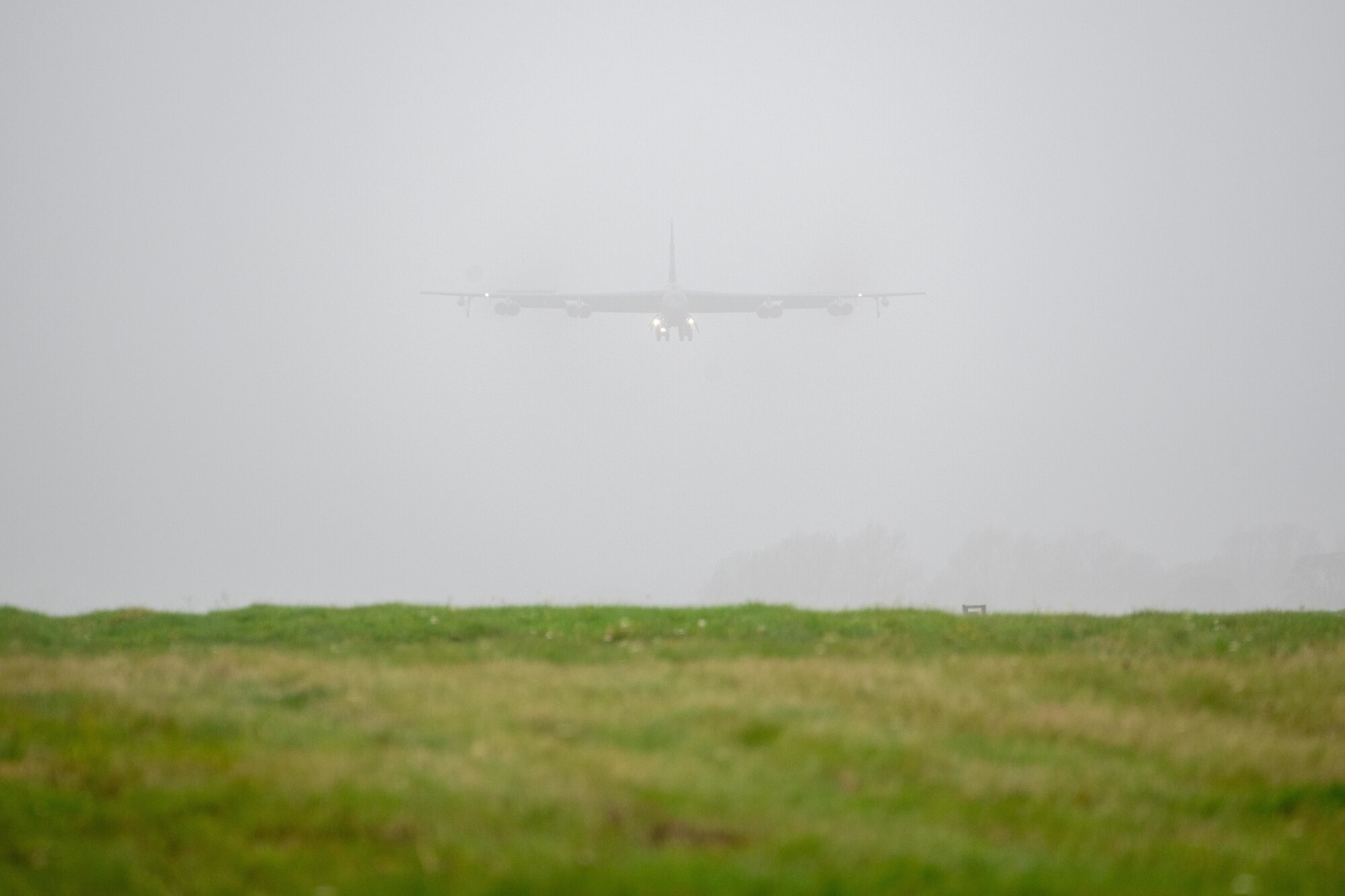 A B-52H Stratofortress lands at Royal Air Force Base Fairford