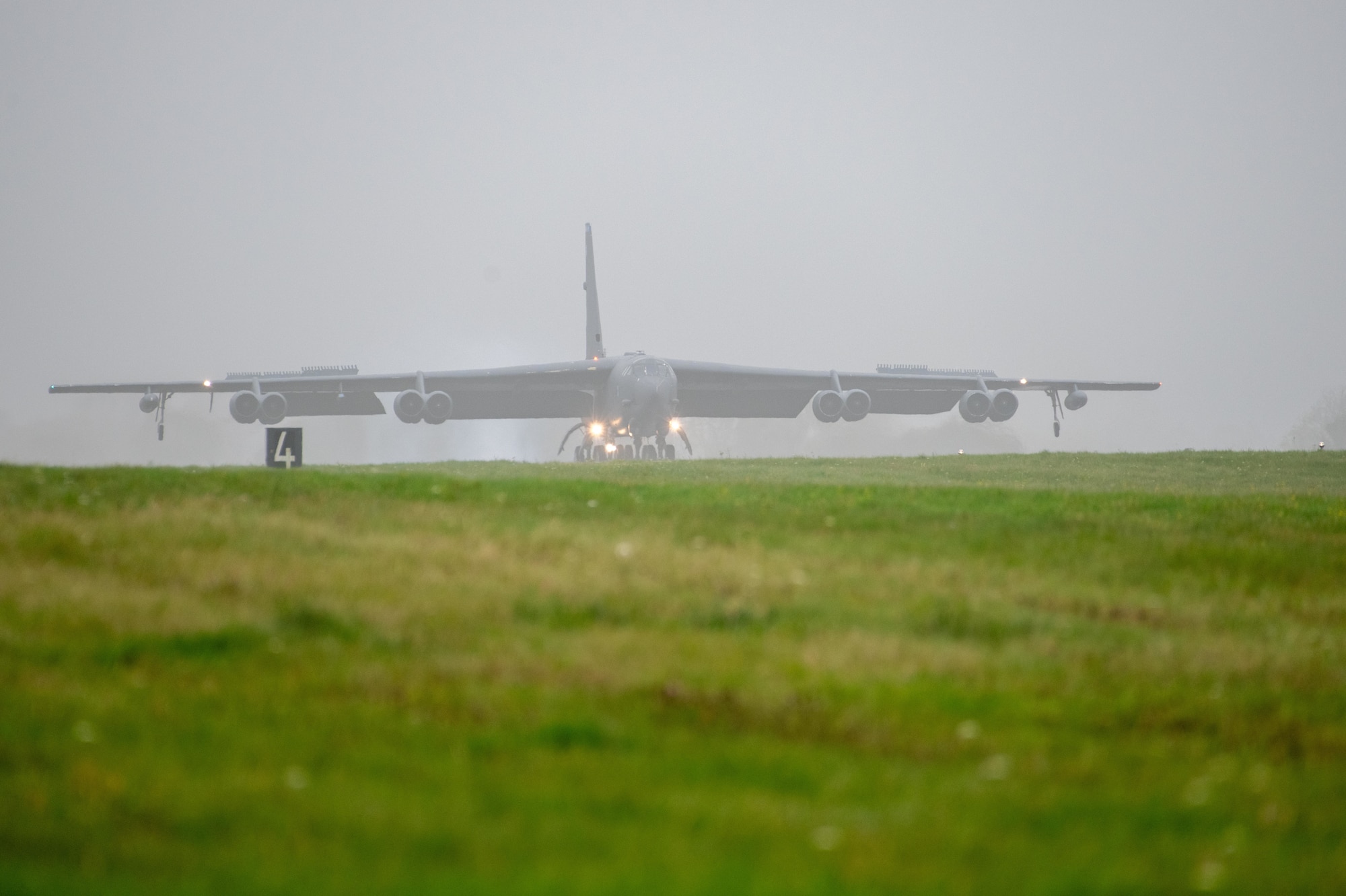 A B-52H Stratofortress lands at Royal Air Force Base Fairford