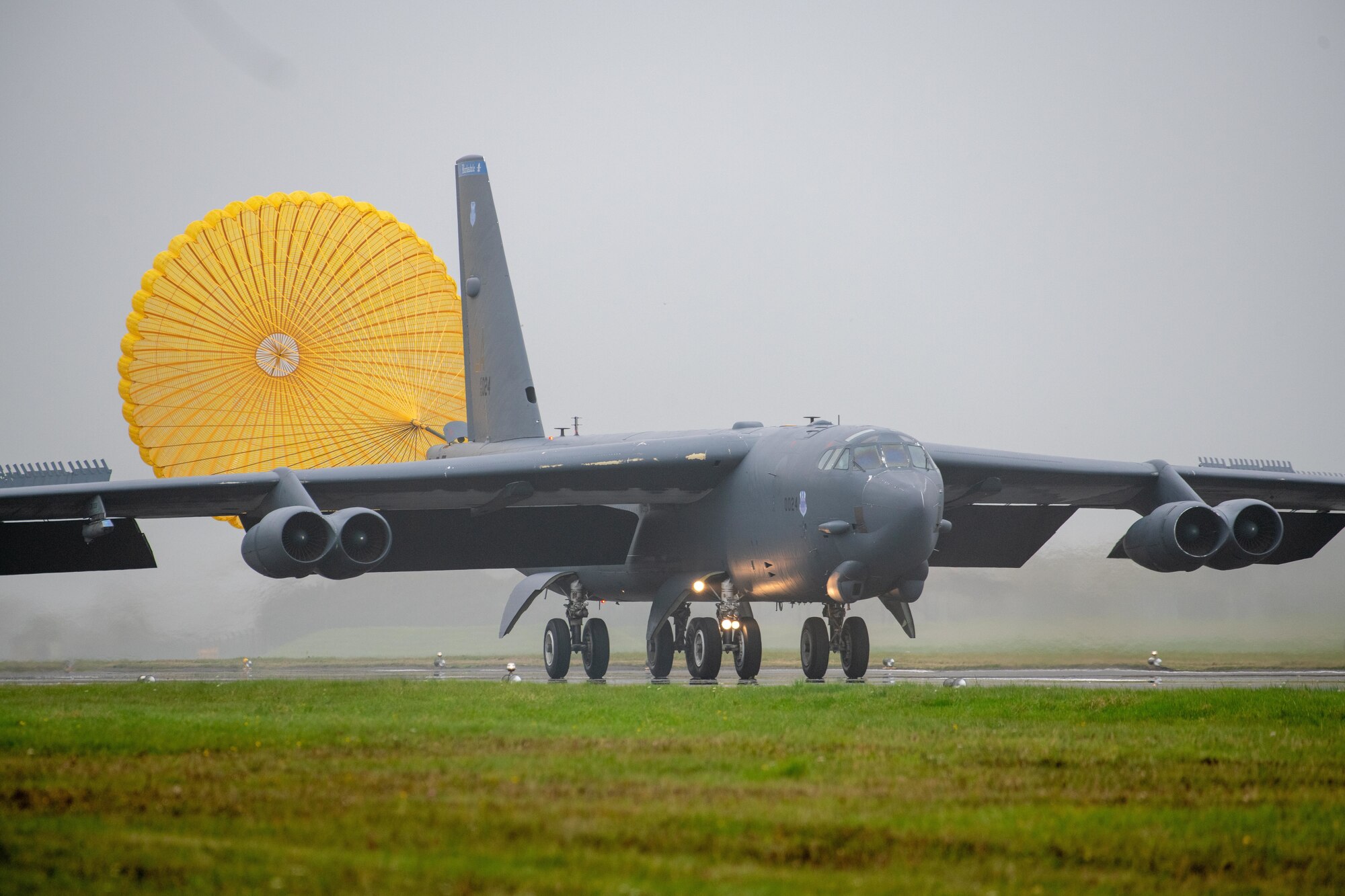A B-52H Stratofortress lands at Royal Air Force Base Fairford