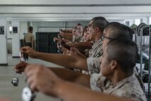 New U.S. Marine Corps recruits with Lima Company, 3rd Recruit Training Battalion, stand on line as part of a pick-up event at Marine Corps Recruit Depot San Diego, California, Oct. 25, 2024. Pick-up day signifies the first official day of training in which recruits will meet their drill instructor team for the first time, prepare their gear and squad bay, and expectations are set for the remainder of their time in recruit training. (U.S. Marine Corps photo by Cpl. Alexandra M. Earl)