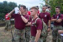 AFROTC cadets work together looking downrange in a simulated precision strike exercise.
