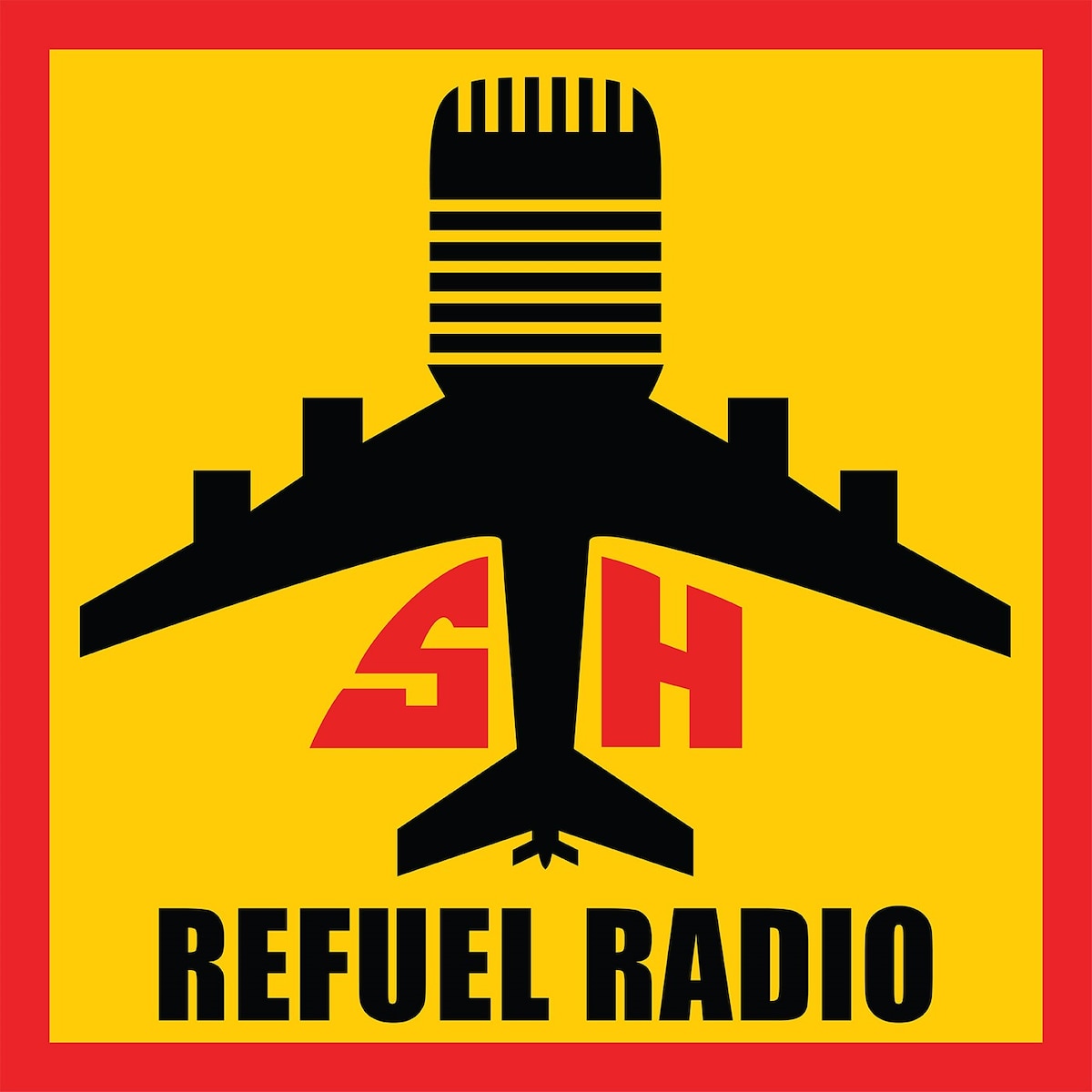 podcast logo with airplane and microphone