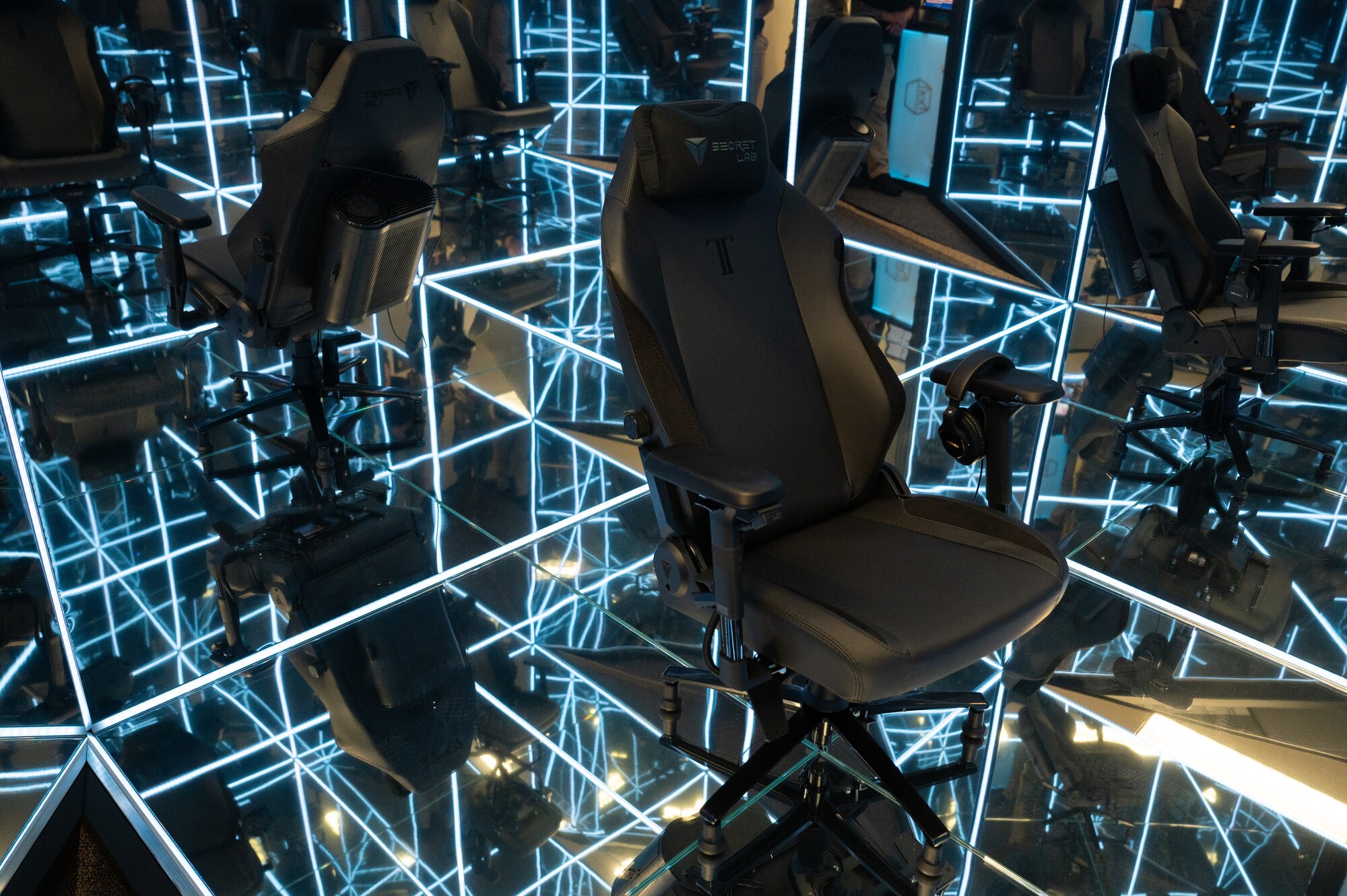 A MindGym pod is displayed at Dyess Air Force Base, Texas, Nov. 13, 2024. The MindGym is an isolated meditation pod in the shape of a reflective cube designed to use the combined power of isolation, reflection, light, and sound to create an immersive cognitive training environment. (U.S. Air Force photo by Senior Airman Alondra Cristobal Hernandez)