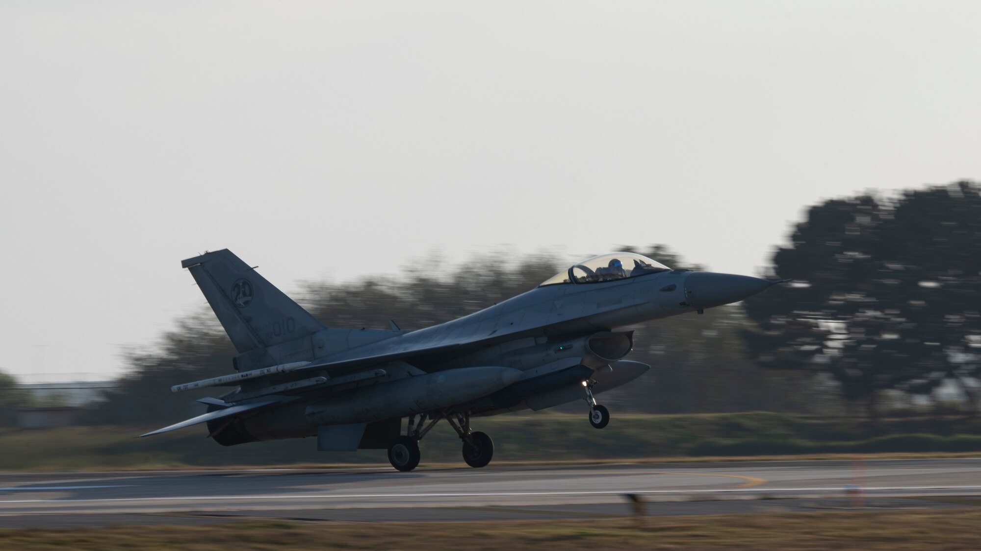 A Republic of Korea Air Force KF-16 Fighting Falcon lands at Kunsan Air Base, Republic of Korea, Nov. 4, 2024 for Buddy Squadron 24-6