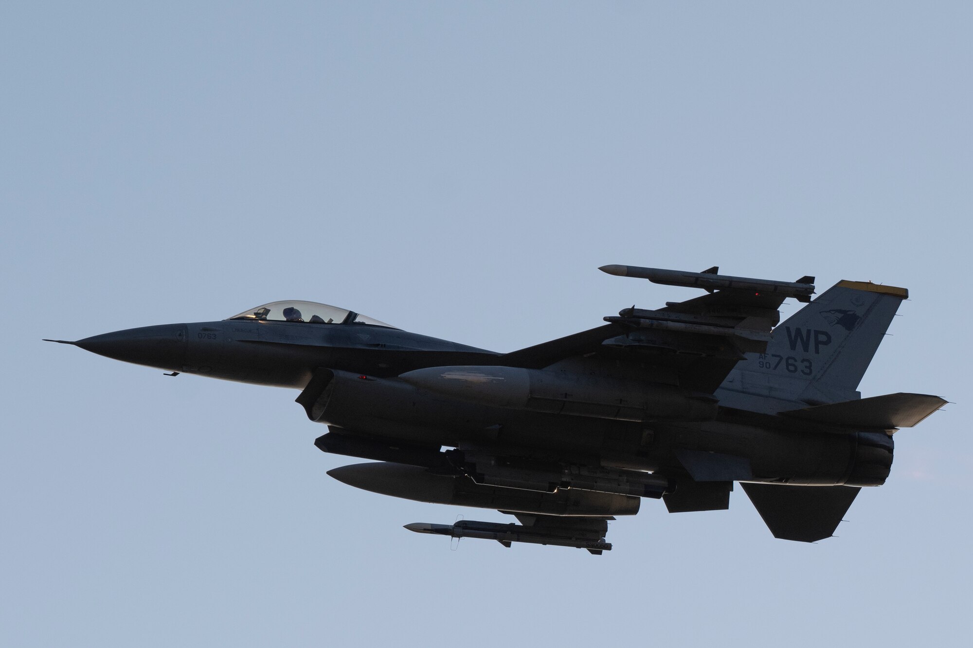 A U.S. Air Force F-16 Fighting Falcon aircraft, assigned to the 80th Fighter Squadron, takes off for a Buddy Squadron 24-6 operation at Kunsan Air Base, Republic of Korea
