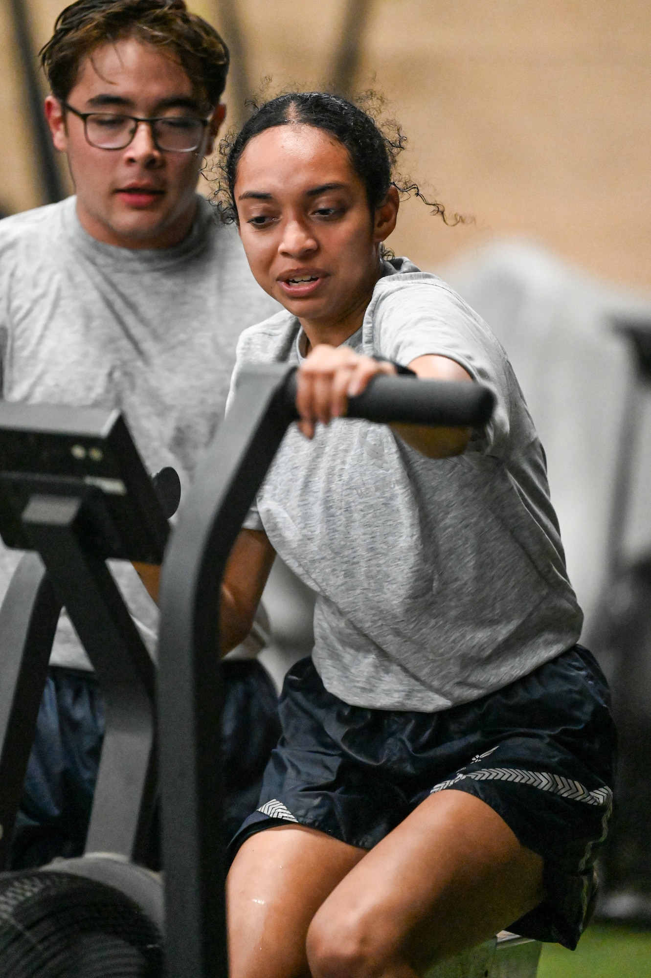 AFROTC cadets exercises on an assault bike as part of a "monster mash"