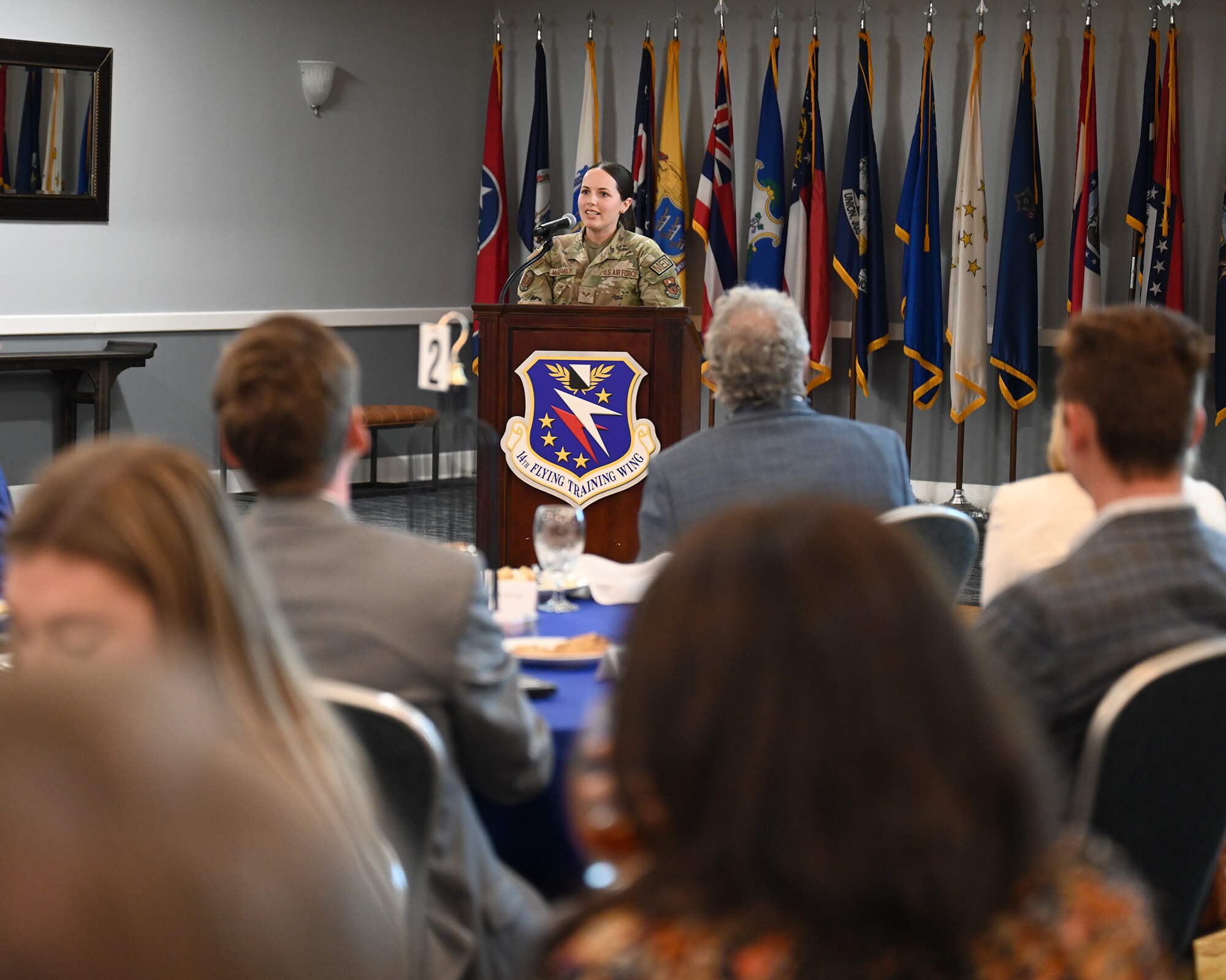 Senior Airman Hannah McCormick speaks to BCC members.