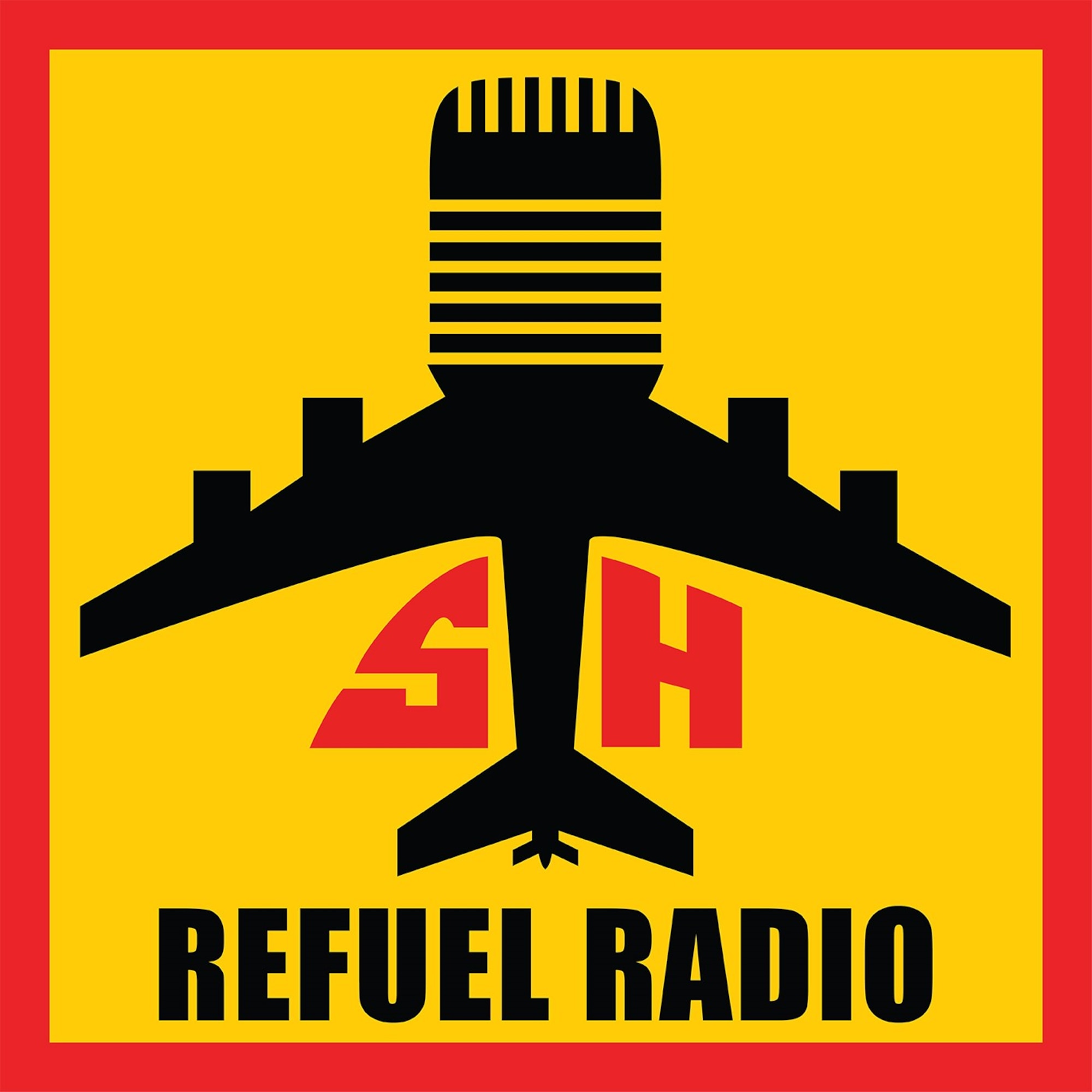 podcast logo with airplane and microphone