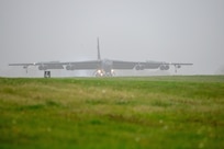 A B-52H Stratofortress lands at Royal Air Force Base Fairford