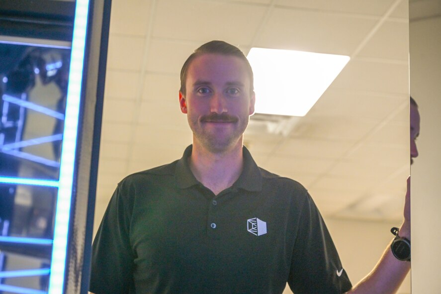 Brandon Murphy, Lumena Inc.’s head of growth, poses for a photo during the MindGym demo day at Minot Air Force Base, North Dakota, Nov. 15, 2024. The MindGym was created to improve cognitive response and brain function.