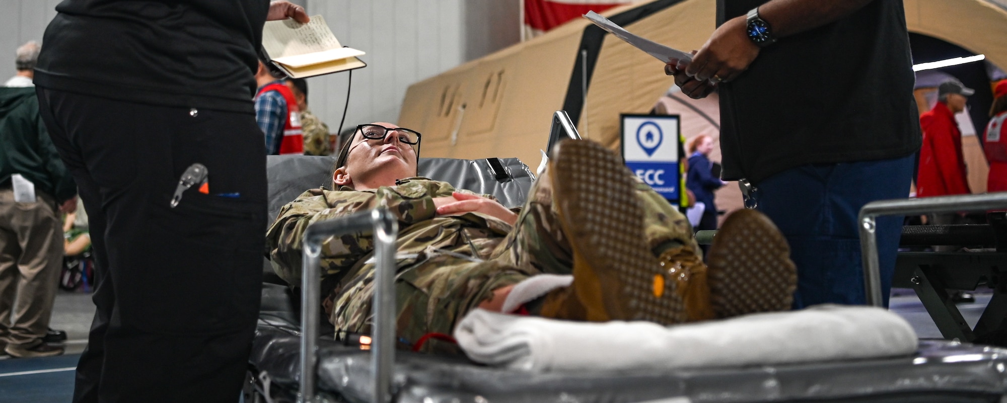 Person lays on stretcher