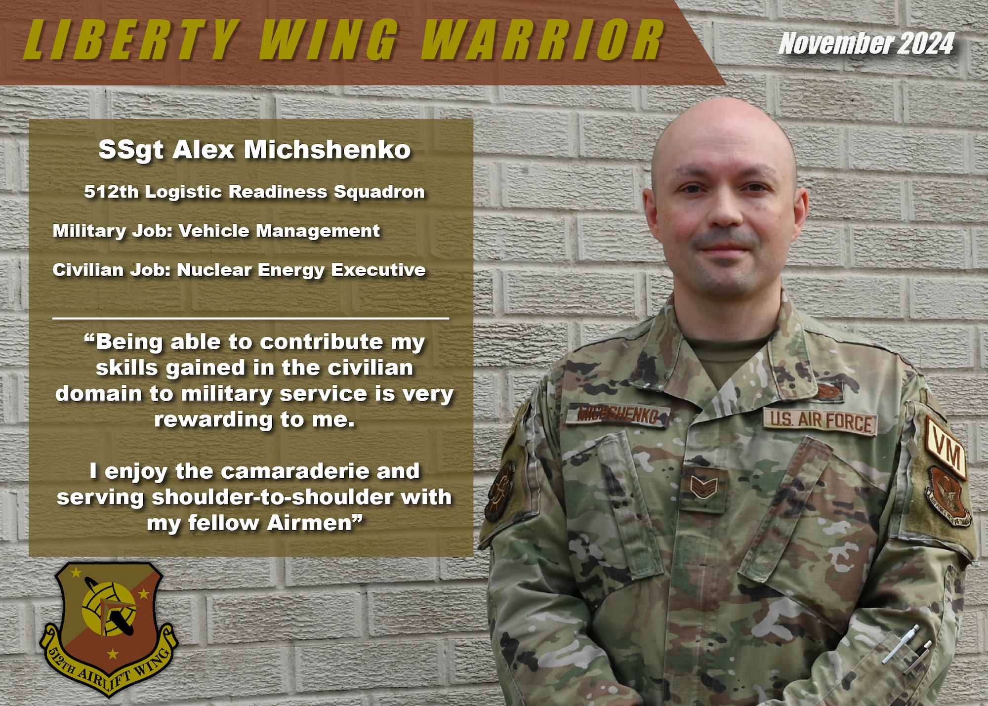 Staff Sgt. Alex Michshenko poses for photo