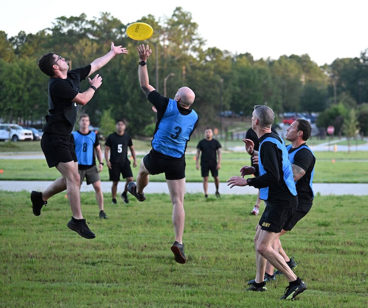 Soldiers from the U.S. Army John F. Kennedy Special Warfare Center and School take part in an ultimate frisbee tournament to kick of the command's Suicide Awareness Prevention Month on their campus at Fort Liberty, North Carolina September 6, 2024. Those who participated built comraderie and teamwork throught the competition while also recognizing the importance of looking out for one another and raise awareness on suicides. (U.S. Army photo by K. Kassens)