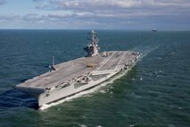 USS George H.W. Bush (CVN 77) transits to Naval Station Norfolk after on-time completion of an 11-month maintenance period at Norfolk Naval Shipyard and sea trials.