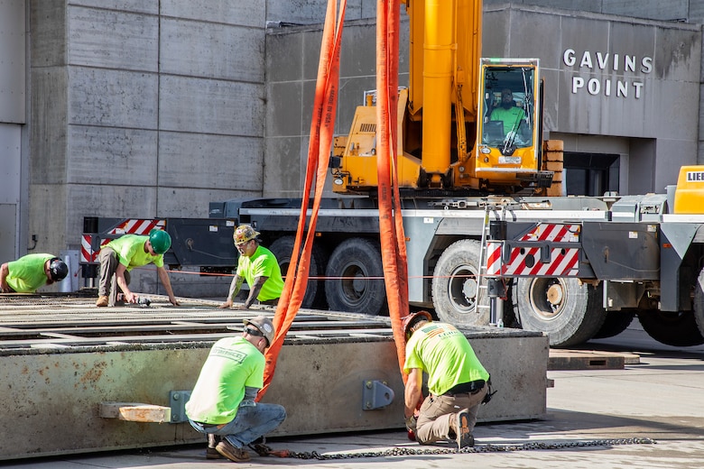 A photo of work being done to replace gates at the Gavins Point Project