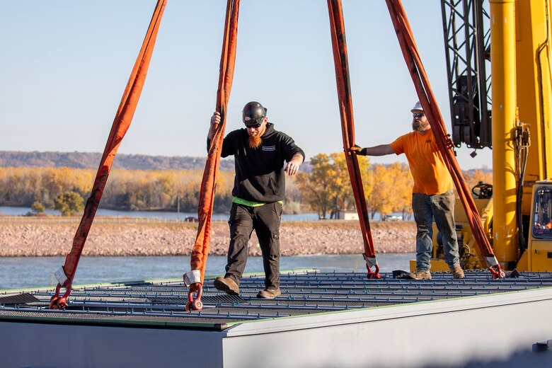 A photo of work being done to replace gates at the Gavins Point Project