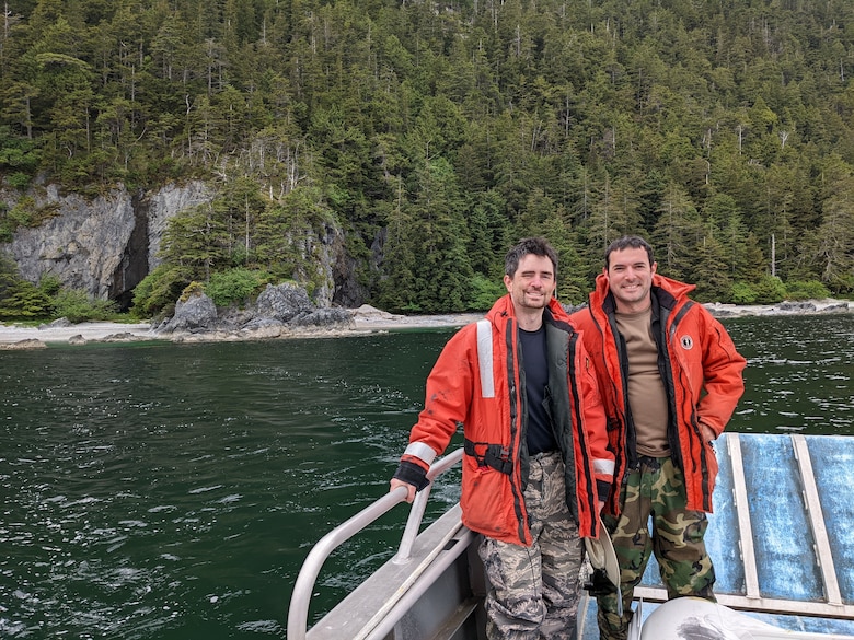 ERDC-CERL researchers Dylan O'Hearn (left) and Aron Katz (right) on their way to caves in the Tongass National Forest