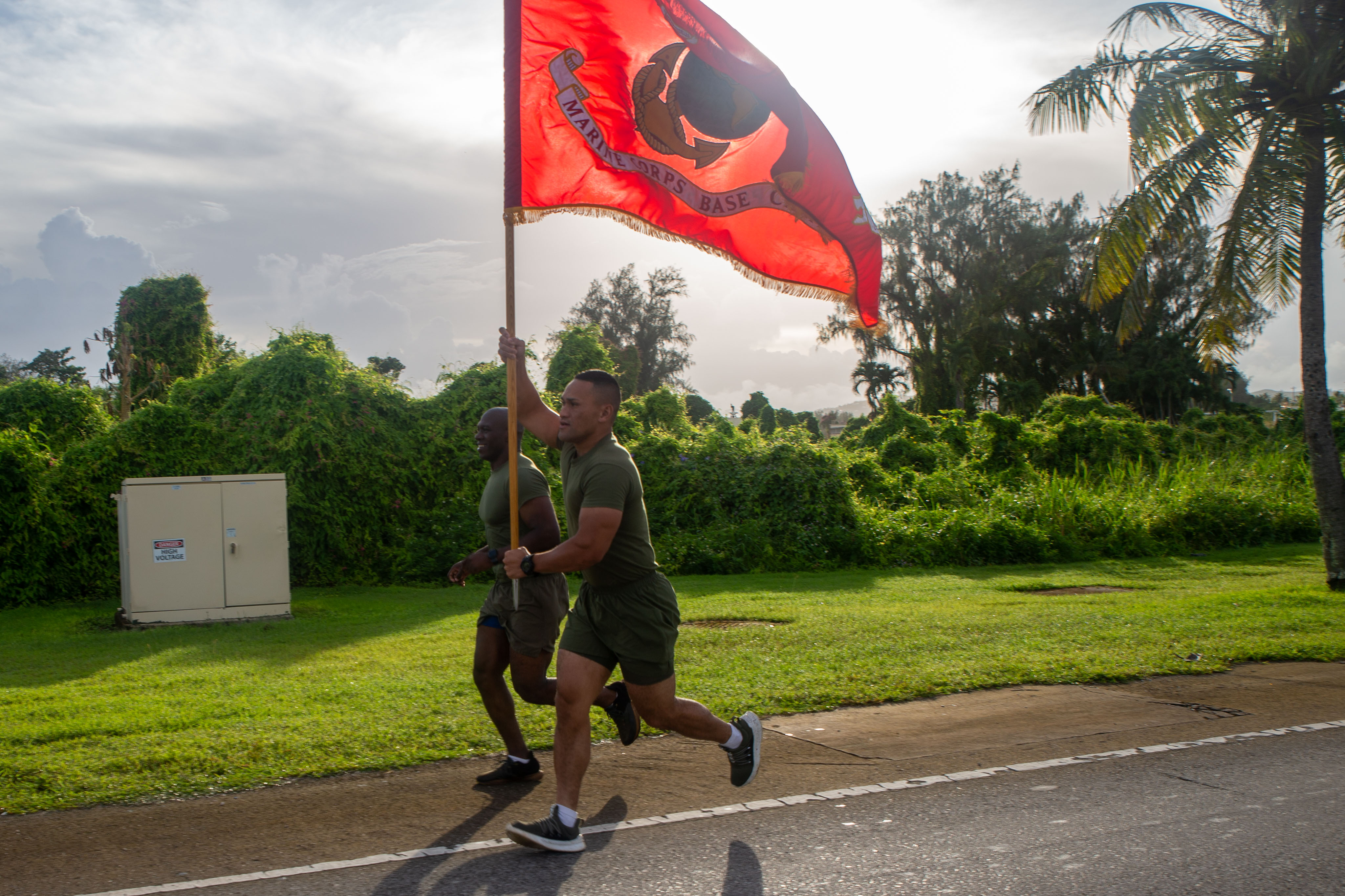 U.S. Marines with Marine Corps Base Camp Blaz, participate in a 249-mile run as a part of a celebration of the upcoming Marine Corps Birthday, at Naval Base Guam, Nov. 6, 2024. To celebrate the Marine Corps’ 249th Birthday, Marine Corps Base Camp Blaz collectively ran 249 miles during a 24-hour period, symbolizing the commitment to excellence, endurance, and the unbreakable bond that unites the Marines. This event concluded on Nov. 7 with the Marine Corps 249th Birthday Cake Cutting ceremony. (U.S. Marine Corps photo by Lance Cpl. Afton Smiley)
