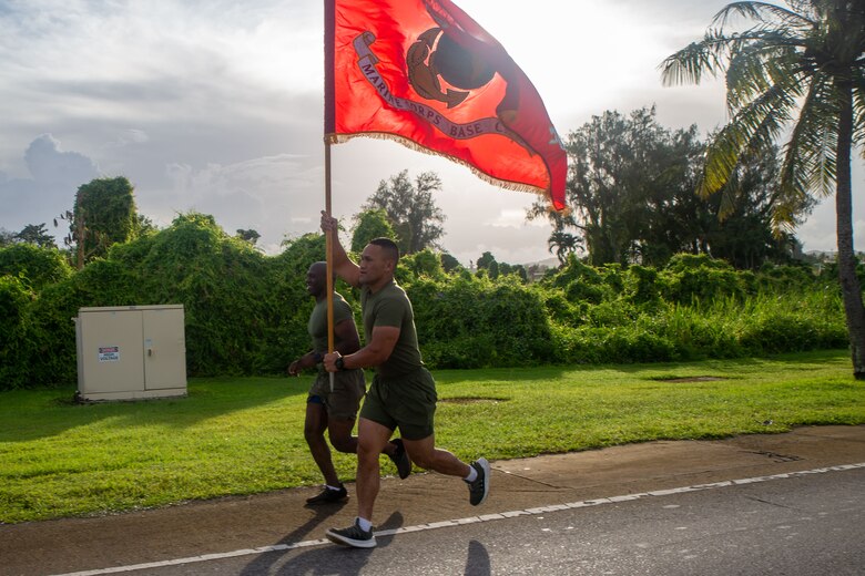 U.S. Marines with Marine Corps Base Camp Blaz, participate in a 249-mile run as a part of a celebration of the upcoming Marine Corps Birthday, at Naval Base Guam, Nov. 6, 2024. To celebrate the Marine Corps’ 249th Birthday, Marine Corps Base Camp Blaz collectively ran 249 miles during a 24-hour period, symbolizing the commitment to excellence, endurance, and the unbreakable bond that unites the Marines. This event concluded on Nov. 7 with the Marine Corps 249th Birthday Cake Cutting ceremony. (U.S. Marine Corps photo by Lance Cpl. Afton Smiley)