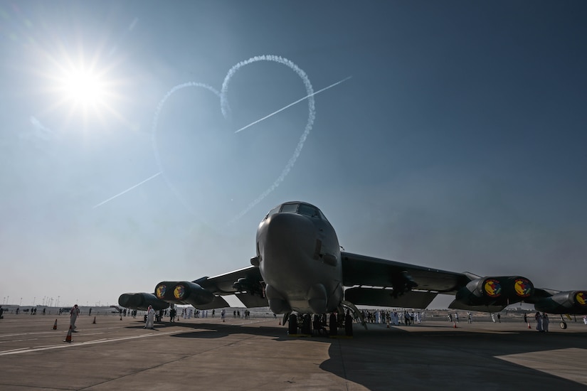 A stratofortress sits on the flightline during the day